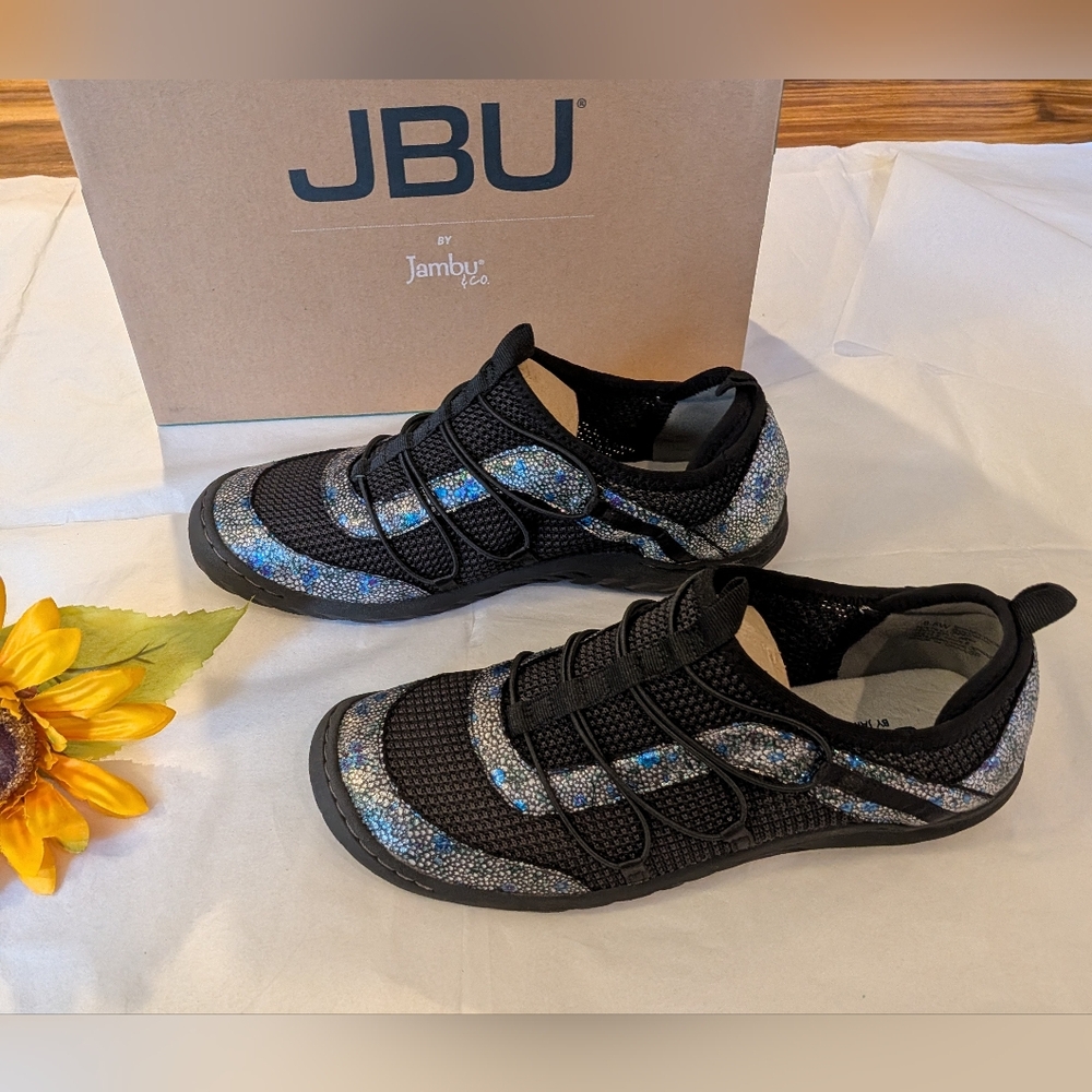 NWT! JBU by Jambu Women's Slip-On  Black Floral Walking Shoes Size 8.5W